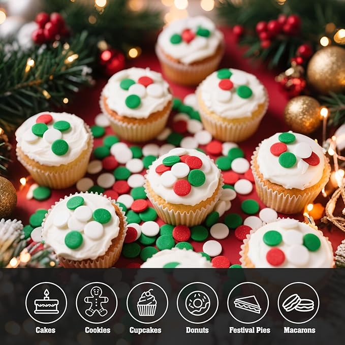 Twisweet Christmas Sprinkles 12oz, Red Green White Sprinkle for Cake Decorating, Edible Christmas Tree Sugar Sprinkles for Baking, Candy Pearls Mix, Cake Topper Ice Cream Cupcake Cookie Toppings Dessert Festival Decorations