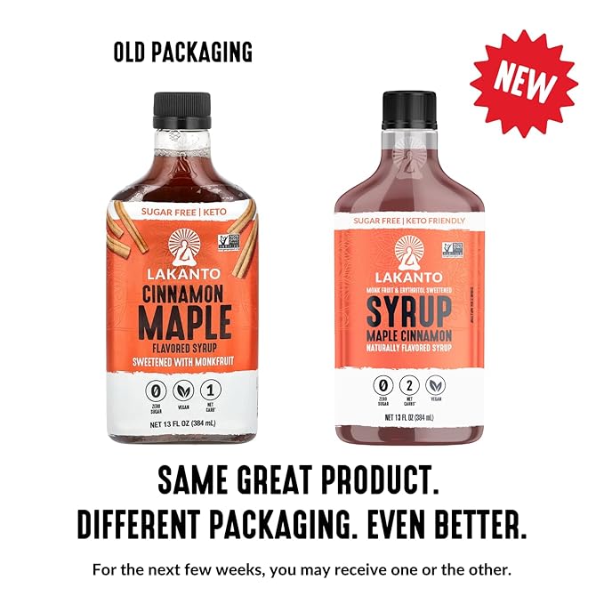 Lakanto Sugar Free Cinnamon Maple Syrup - Monk Fruit Sweetener, Keto Diet Friendly, Vegan, 2g Net Carbs, Pancakes, Waffles, Oatmeal, Coffee, Tea, Granola, Frosting, Marinade (13 Fl Oz - Pack of 1)