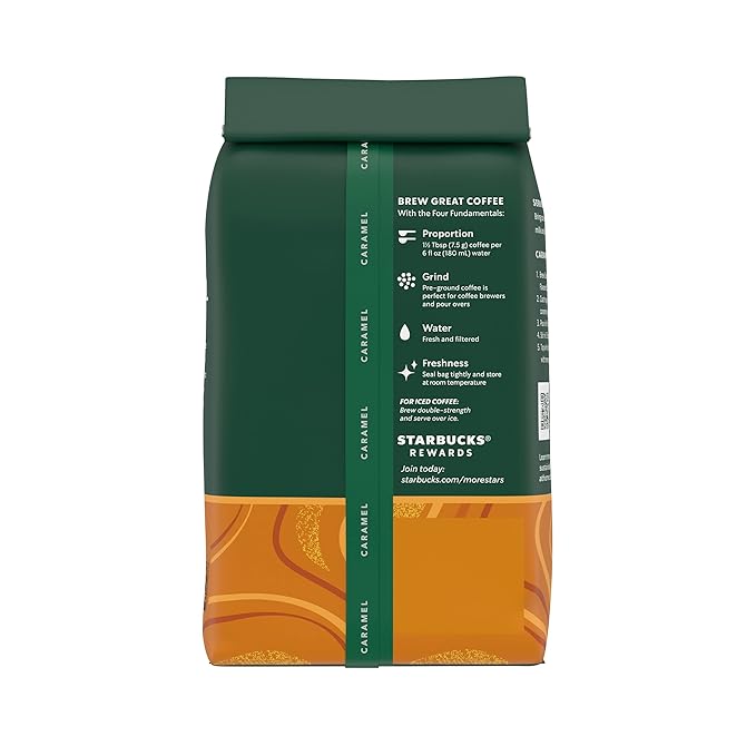 Starbucks Ground Coffee, Caramel Flavored Coffee, Naturally Flavored, 100% Arabica, 6 bags (11 oz each)