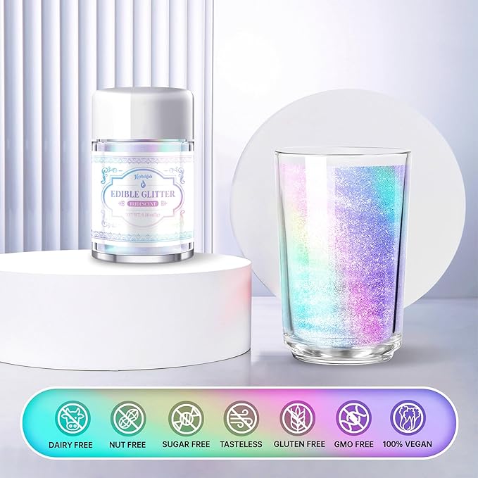 Iridescent Edible Glitter ??5g Rainbow Luster Dust Drink Glitter, Food Grade Shimmer Powder for Cocktails, Cakes, Beverages, Chocolate & Candy