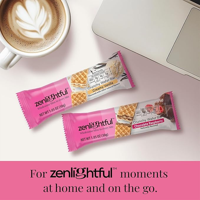 Zenlightful Chocolate Raspberry Wafer Cookies, Low Carb, Low Sugar, Keto Friendly Healthy Snacks, Only 140 Calories, Real Fruit, High Fiber, 12 Count