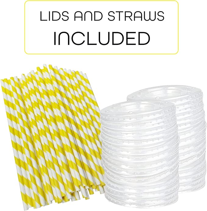 150 Pieces / 50 Sets 20 Oz Lemonade Cups with Lids and Paper Straws - Set of 50 - Lemonade Stand Supplies For Kids and Adults