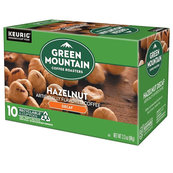 Green Mountain Coffee Roasters Hazelnut Decaf Keurig Single-Serve K-Cup pods, Light Roast Coffee, 60 Count (6 Packs of 10)