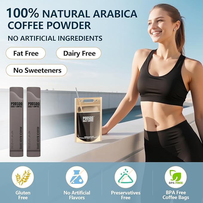 Instant Coffee Packets Single Serve, Medium Roast Sugar Free & Low Caffeine Instant Coffee Gifts 14 Packets for One Week Fitness Holiday Travel Coffee On the Go, 100% Arabica Black Coffee Beans Instant Powder Packs