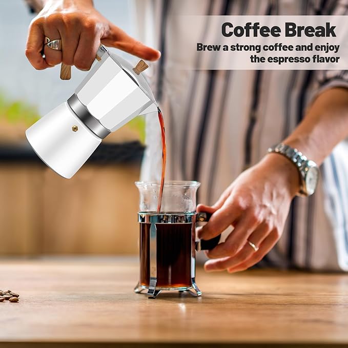 3 Cup Aluminum Moka Pot Classic Stovetop Espresso Coffee Maker 150ml 5oz Coffeemaker Percolator Mocha Express Preferred Cafe Makers for Italian and Cuban Cafì±?Brewing White