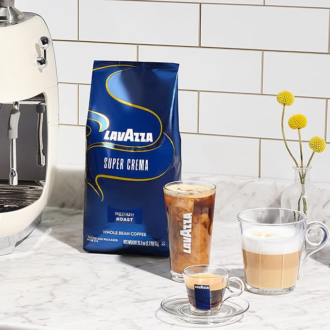 Lavazza Super Crema Whole Bean Coffee, Medium Espresso Roast, Arabica and Robusta Blend, 2.2 lb Bag (Pack of 3)