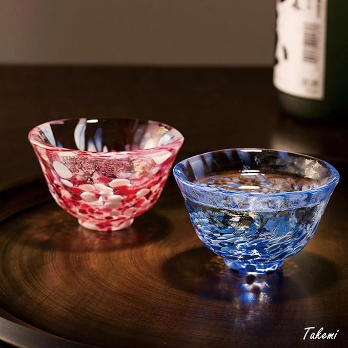 Japanese Handcrafted Sake Glass Set, Artisan Glassware for Cold Sake and Shochu, Made in Japan (Sake Cup Set (4pcs) ??Festival & Nature Series, 1.7 fl oz (50ml))