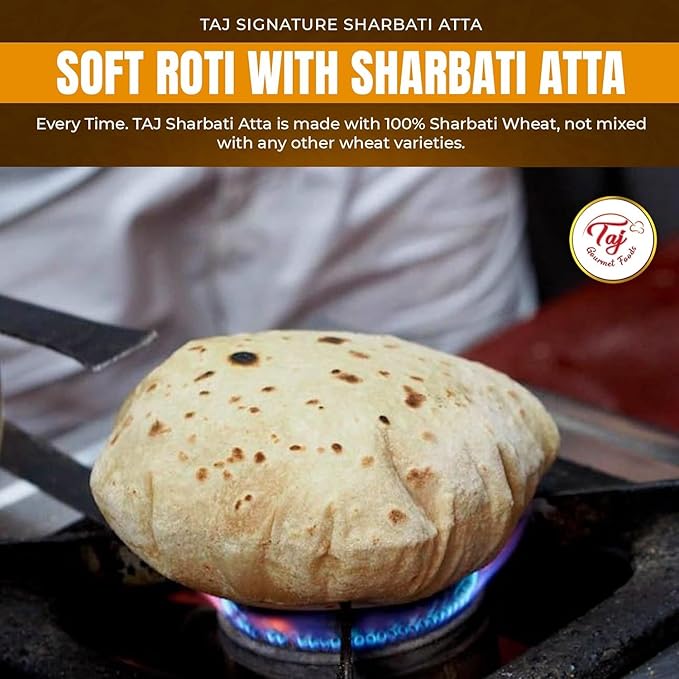 TAJ Signature Sharbati Atta, 10lbs, (Chakki Atta - Stone Ground) 100% Whole Wheat Flour, Chappati Flour