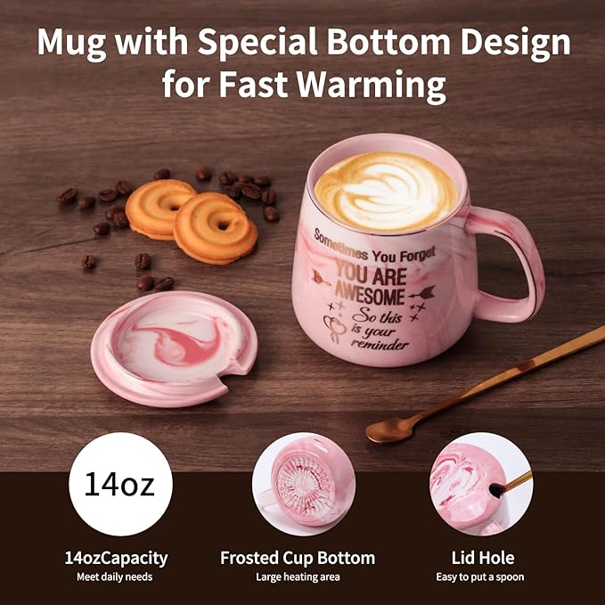 Coffee Mug Warmer & You are Awesome Mug Set, Electric Cup Warmer for Desk Office Home, Beverage Warmer with 3 Temperature Setting, 8-Hours Auto Shut Off, Best Birthday Present Ideas for Women