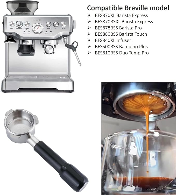 54mm Bottomless Portafilter Compatible with Breville Espresso Machine BES840XL-BES870XL-BES870BSXL-BES878BSS-BES880BSS Stainless Steel Portafilter with Filter Basket Handle-ABS Plastic