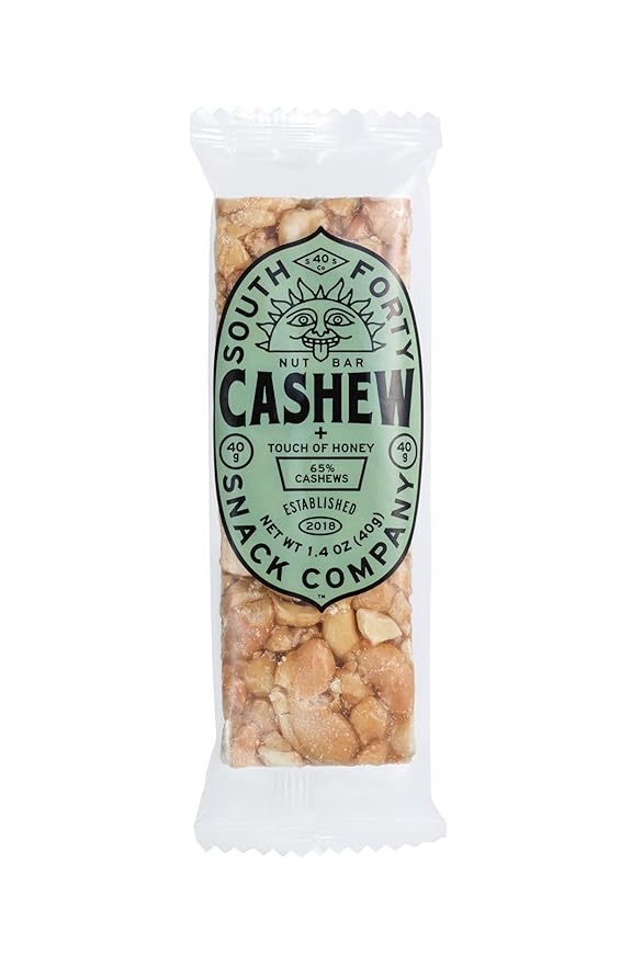 South 40 Snacks Crunchy Cashew Bar, Just 4 Ingredients, Touch of Honey (40g Bar, Pack of 12)