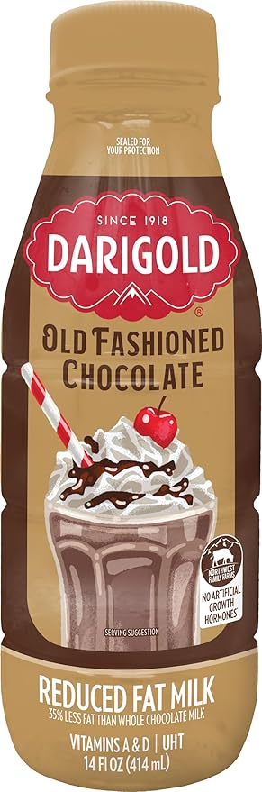 Darigold Old Fashioned Chocolate Milk 2 Percent, Reduced Fat Shelf Stable Milk with Real Cocoa & 6 Essential Nutrients, 19g Protein, rsBT Free - 14oz, 12 Pack (Chocolate)