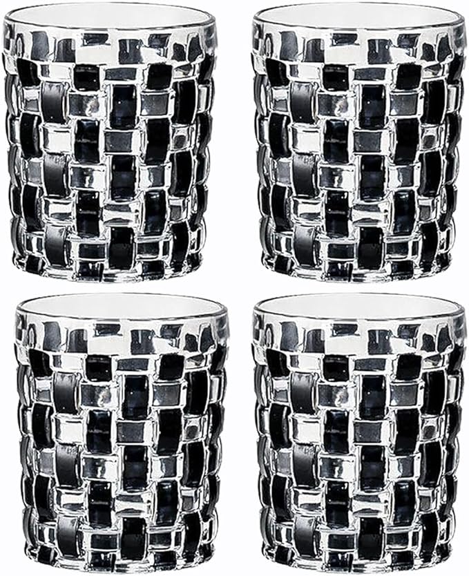 4 Pcs Black Woven Relief Glass Cups 10.5 OZ Drinking Glassware Cocktail Glasses for Iced Coffee Juice Tea Beverage Milk Wine