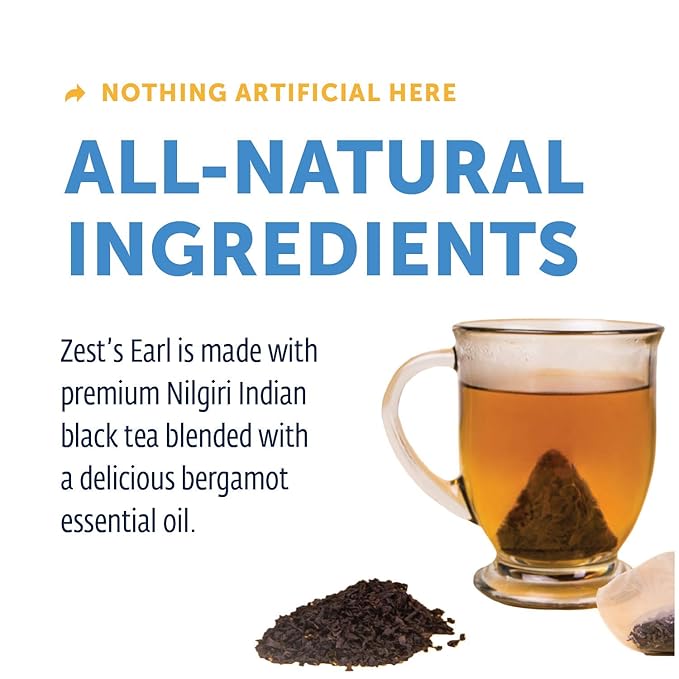 Zest Tea Premium Energy Hot Tea, High Caffeine Blend Natural & Healthy Traditional Black Coffee Substitute, Perfect for Keto, 150 mg Caffeine per Serving, Earl Grey Black Tea, Tin of 15 Sachet Bags