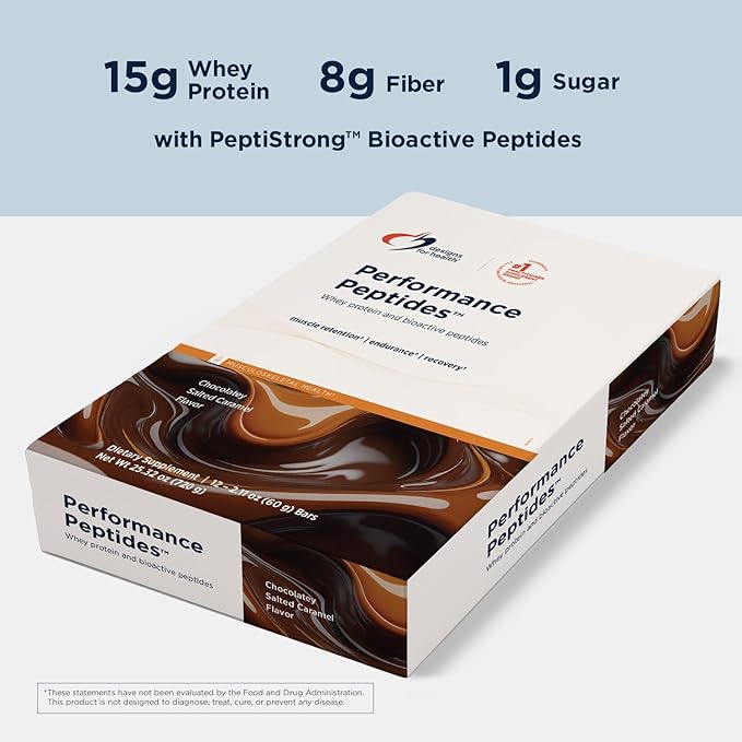 Designs for Health Performance Peptides Bar - Whey Protein Bars Promoting Aging Wellness, Muscle Recovery, Fitness Endurance, and Joint Support - 15g Protein with 8g Fiber, Gluten Free (12 Bars)