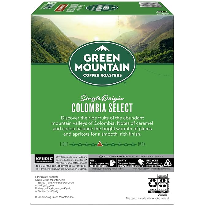 Green Mountain Coffee Roasters Colombia Select Coffee, Keurig Single-Serve K-Cup Pods, Medium Roast Coffee, 96 Count