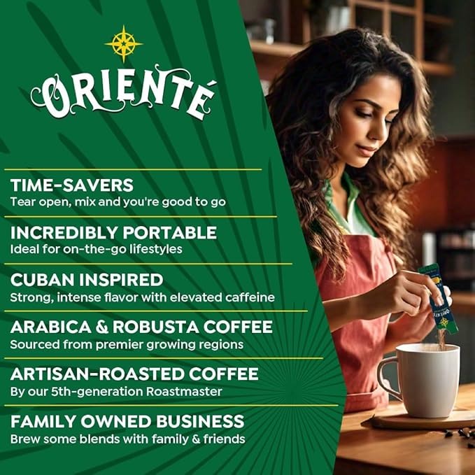 Oriente Dark Roast Instant Coffee, 40 ct, Sweetened Espresso ??100% Arabica Coffee, Instant Hot or Iced Coffee - Just add water
