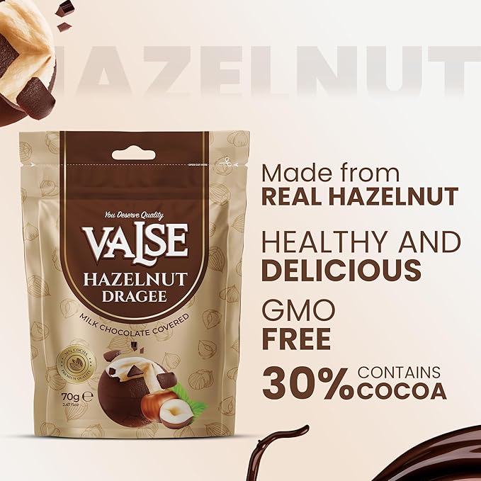 Chocolate Covered Hazelnuts Dragee, Milk Chocolate Covered Freeze Dried Hazelnuts Dragee, 2.47 oz Chocolate Covered Fruit, Chocolate Dipped Hazelnuts Dragee (Mini, Hazelnut)