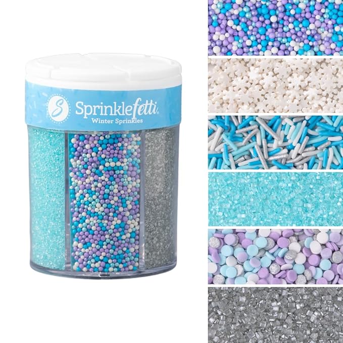 Sweets Indeed Sprinkles 6 Cell Edible Sprinkle Mix Jimmies Perfect for Cake Decorations Baking Ice Cream Cookies Cupcake Topper (Winter)