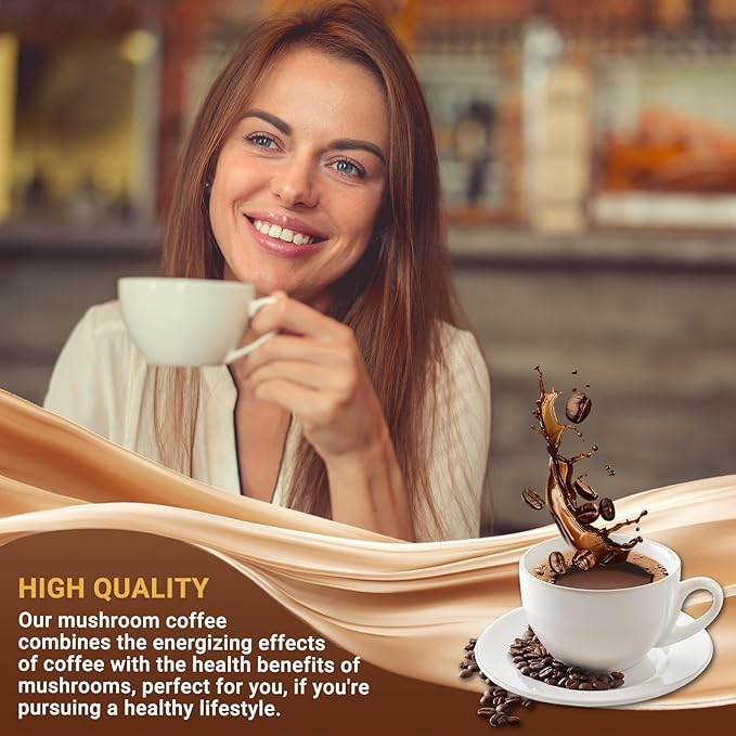 Mushroom Coffee, Instant Mushroom Coffee with 6 Mushrooms Lion?™s Mane, Cordyceps, Turkey Tail & Other for Energy, Focus, Digestion, Immunity, 30 Servings (1 Pack)