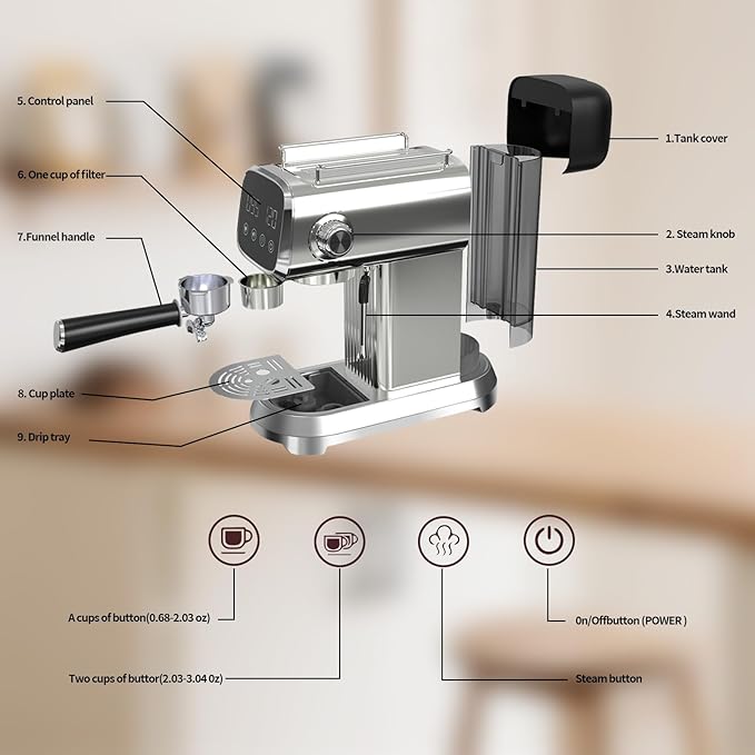 Espresso Machine with Steam Milk Frotherç«?0 Bar Expresso Coffee Machines for Home-Espresso Maker with 27 oz Water Tank-Barista Coffee Maker for Americano Cold Brew Latte Cappuccino