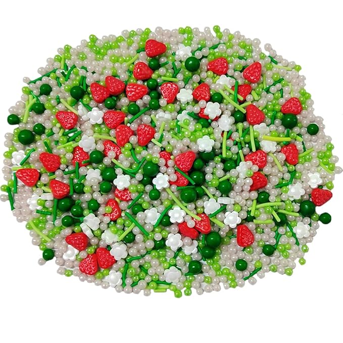Strawberry Sprinkles Edible Flower Geen and Pink Spring Sprinkles Strawberry Shortcake Cake Decorations Cookie Cake Topper Cupcake Baking Ice Cream Decorating