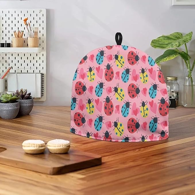 Happy Valentine's Day Tea Cozy for Teapot Love Ladybug Kitchen Teapot Dust Cover for Home Decorative Easy to Install Tea Pot Cozy for Party Accessories Gift for Wife