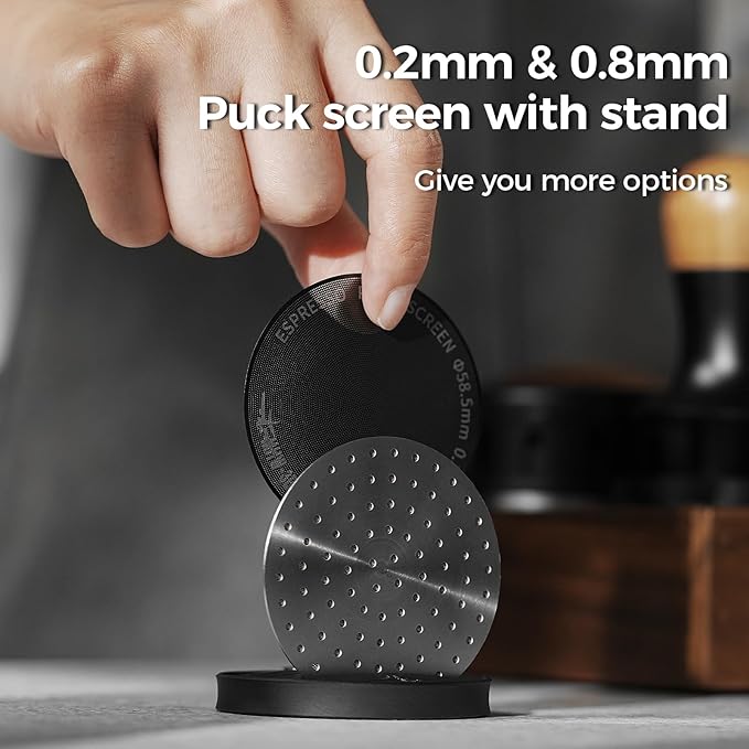 MHW-3BOMBER 54mm Espresso Puck Screen - 0.2mm Ultra Thin Espresso Puck - Metal Reusable Coffee Filter for Portafilter Basket 54mm - Puck Screen with Stand 3 Pack FG7051-OS