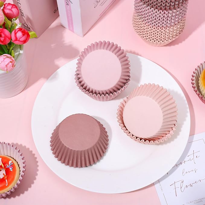 Whaline 600Pcs Dusty Pink Cupcake Liners Dusty Pink Gradient Color Baking Cups Holders Dusty Rose Cupcake Wrappers Muffin Liners for Baby Shower Bridal Shower Wedding Party Supplies