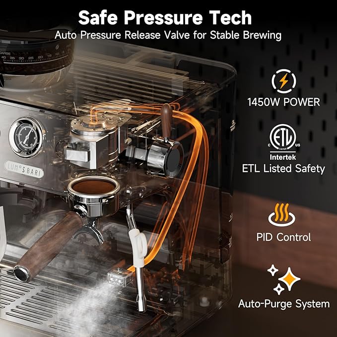 Espresso Machine with Grinder, 20 Bar Espresso Machine with Milk Frother, Expresso Coffee Machines for Home, Professional Espresso Maker, Cappuccino & Latte Machine for Home (White)
