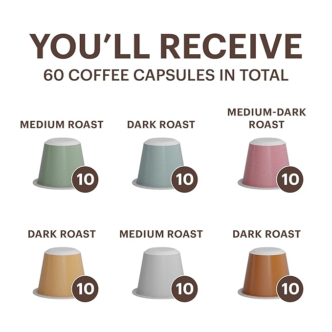 G GRANA Coffee Pods, Compatible with Nespresso OriginalLine, 60 Count, Medium and Dark Roast Espresso, USDA Organic 100% Arabica Single Source Specialty Coffee, Compostable Capsules, Variety Pack