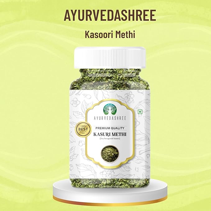 AYURVEDASHREE Fenugreek Leaves Dried (Kasoori Methi) 25gm PET Jar ~ All Natural | Vegan | NON-GMO | Indian Origin | Dried Herb For Cooking | Kasuri Methi.