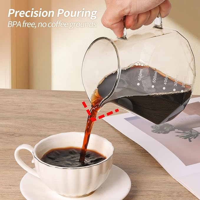 Pour Over Coffee Maker, Borosilicate Glass Drip Coffee Maker with Reusable Stainless Steel Filter and Cork Grip for Home Caf챕 (Walnut Collar, 20 OZ)
