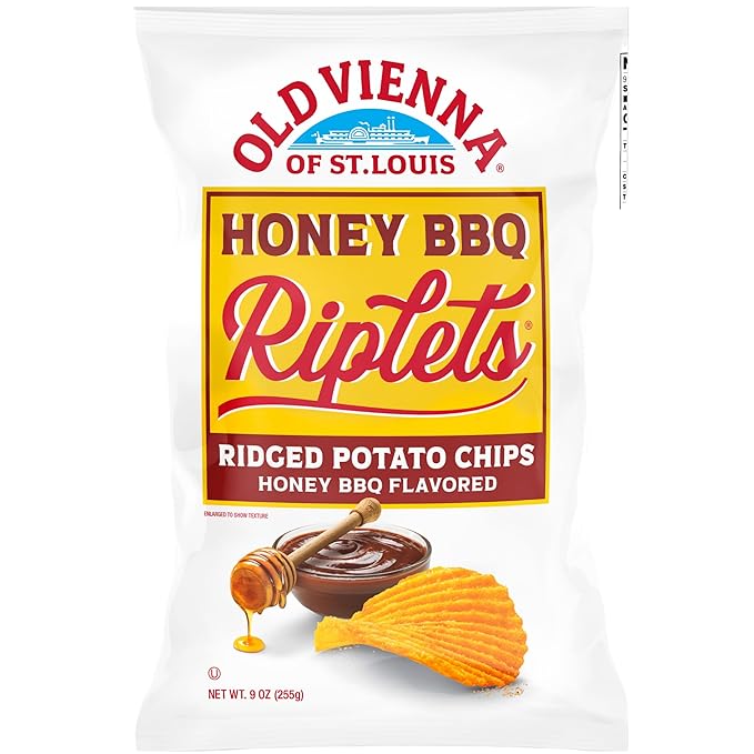 Old Vienna of St. Louis Honey BBQ Flavored Riplets Ridged Potato Chips 9oz Bags (4 Pack) by TranadaCo