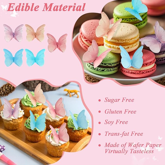 Cake Decorations 72P, Wafer Paper Cupcake Toppers, Edible Cake Decorations Butterflies for Wedding Birthday Party Cupcakes Decorating(Mixed Color)