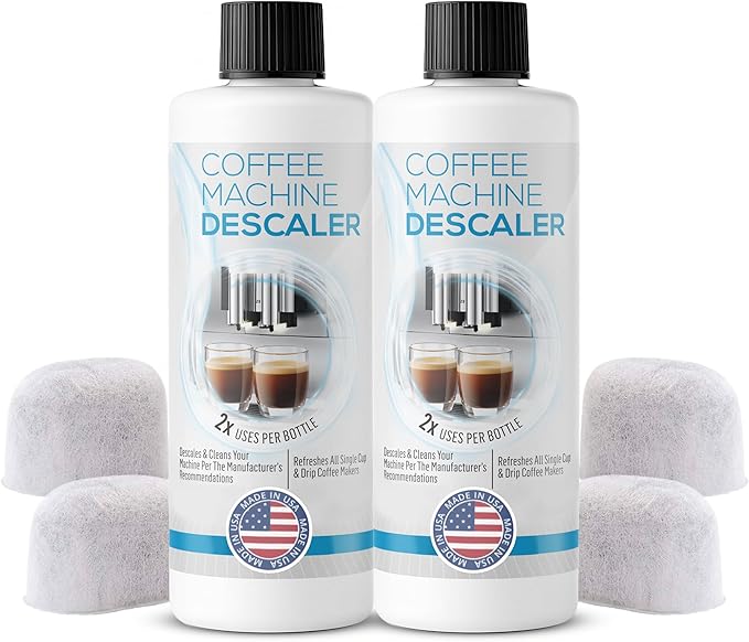 Keurig Compatible Descaling Solution - Descaler Cleaner Concentrate Kit For All 1.0 & 2.0 K-Cup Pod Machines and Espresso Machines - (2 Bottles, 4 Uses Plus 4 Filters)
