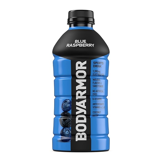 BODYARMOR Sports Drink Sports Beverage, Blue Raspberry, Coconut Water Hydration, Natural Flavors With Vitamins, Potassium-Packed Electrolytes, Perfect For Athletes, 28 Fl Oz (Pack of 15)