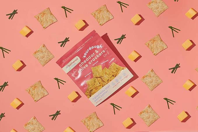 Unbothered Foods Cheddar & Chive Sourdough Crackers - Gut-Friendly & Easy to Digest, Non-GMO, No Added Sugar, Nut-Free, Perfect for Cheese & Snacks, 100% Naturally Fermented (2 Pack)