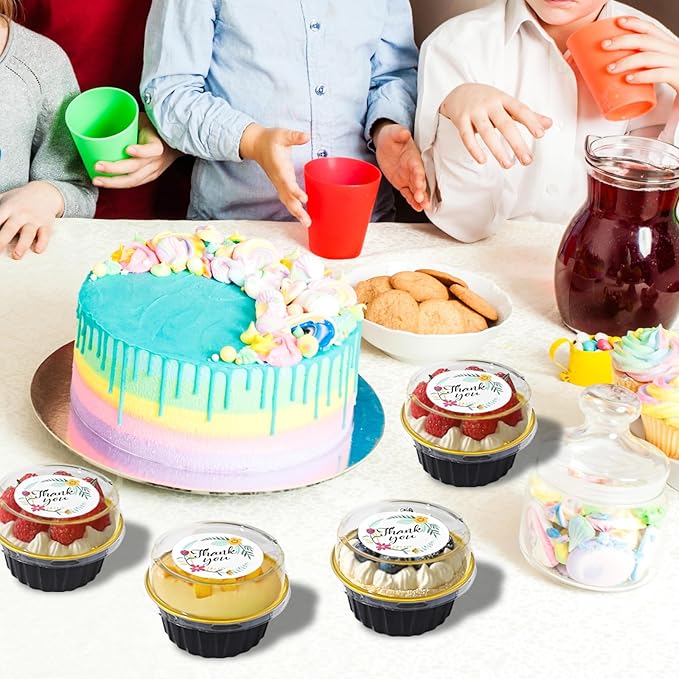 100 PCS Mini Cake Pans with Lids and 100 PCS Spoons,Aluminium Foil Baking Cups, 5 oz Disposable Baking Cups Foil Ramekins For Party Birthday Wedding Valentines (Black)