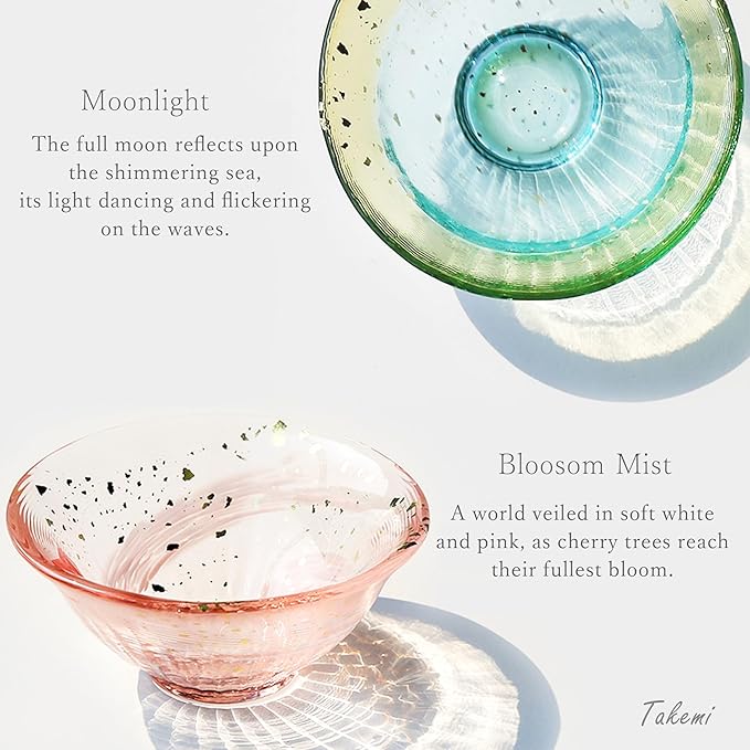 Japanese drinkware gift Handcrafted Mini Glass Set Elegant Japanese Sake Cups Perfect for Any Occasion Made in Japan (Sakura and Moonlight, Sake Glass (2.5 fl oz))