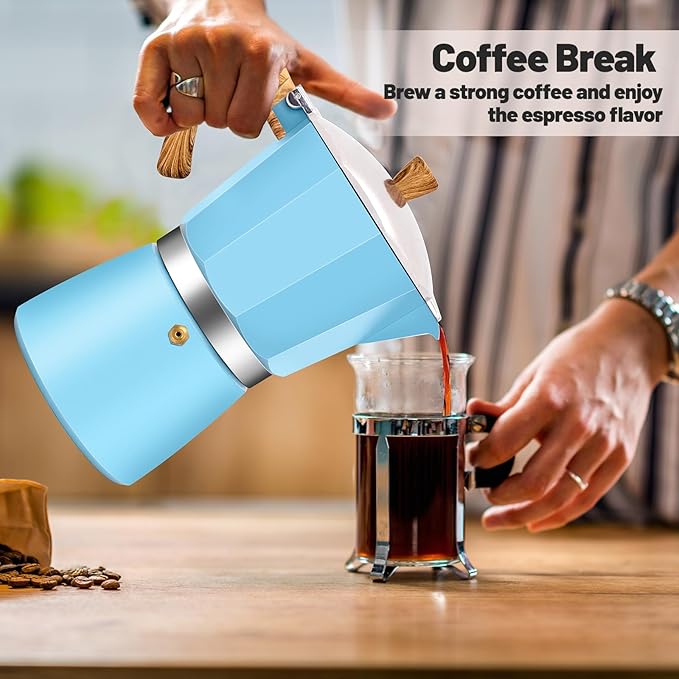 12 Cup Aluminum Moka Pot Classic Stovetop Espresso Coffee Maker 600ml 20oz Coffeemaker Percolator Mocha Pot Greca Coffee Maker Cafe Makers for Italian and Cuban Cafì±?Brewing Blue