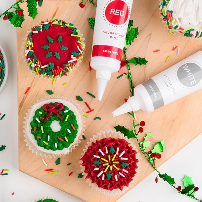 Sweets Indeed Frosting Kit plus Sprinkles Frosting Tubes nozzles 11.71 ounces Perfect for baking and cookie decoarting (Christmas)