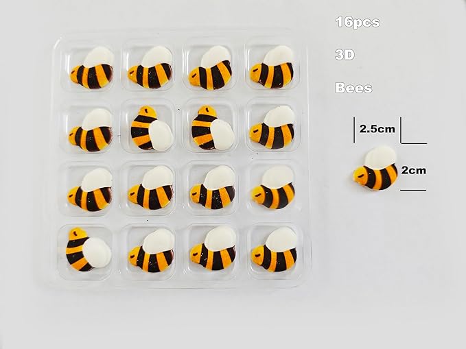 Edible 16 pieces 3D Bee cake decorations, Bees cupcake toppers, perfect Icing Cookies decro for Valentine's Day Birthday Halloween Thanksgiving Christmas party Team Dinner