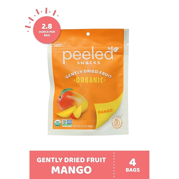Peeled Snacks Organic Dried Fruit ??Healthy, Vegan Snacks for On-the-Go Lunch and More Mango 2.8 Oz (Pack of 4)