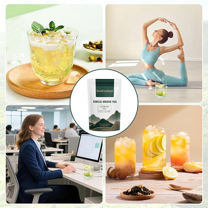 ZenVerdant Premium Jasmine Green Tea Loose Leaf, 12oz | 7x Scented, Low Caffeine, High Antioxidant | Cold Brew Ready, Smooth Taste, Natural Floral Notes