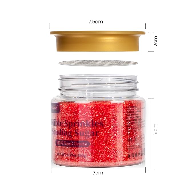 Christmas Red Sprinkles, Sanding Sugar, Food Grade, 150g, Edible Sprinkles for cupcake decorating, Cake Toppers, Sprinkles Decoration, Ice Cream, Wedding Party Valentines Halloween Christmas Supplies