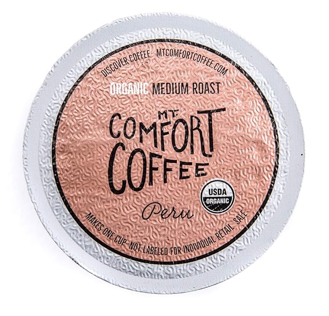 Mt. Comfort Coffee Organic Peru Medium Roast, 80 Count Coffee Pods - K-Cup Compatible Including 2.0 - Roasted Ground Coffee