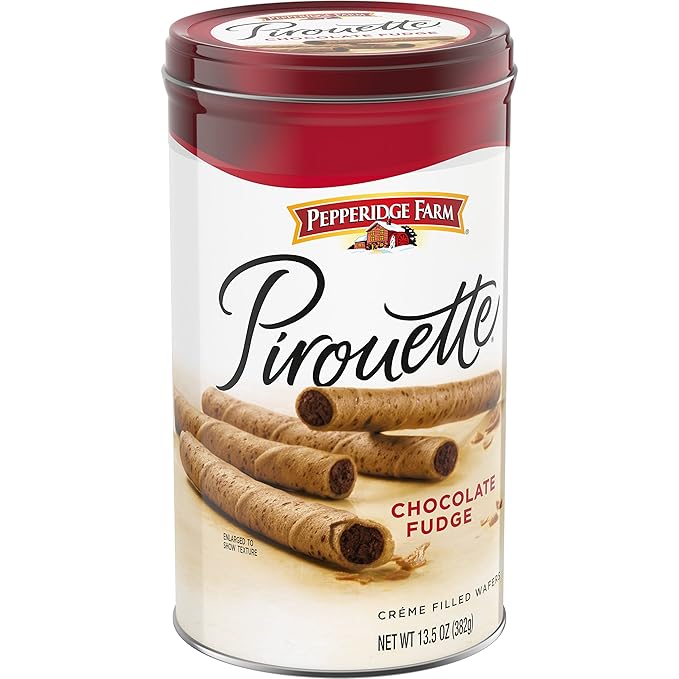 Pepperidge Farm Pirouette Cookies, Chocolate Fudge Créme Filled Wafers, 13.5 Oz Tin (Pack of 2)