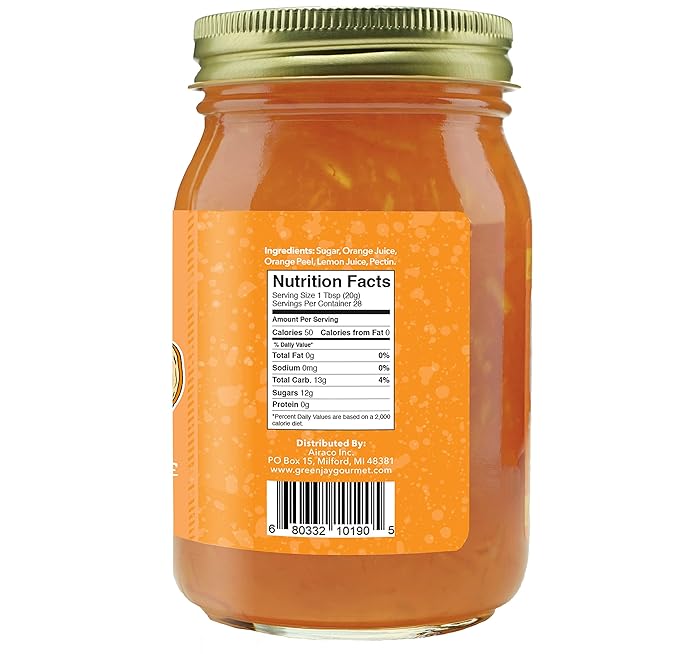 Green Jay Gourmet Orange Marmalade – All-Natural Orange Jam – Vegan, Gluten- free Marmalade - Contains No Preservatives or Corn Syrup – Made in USA Orange Jelly – 2 x 20 Ounces