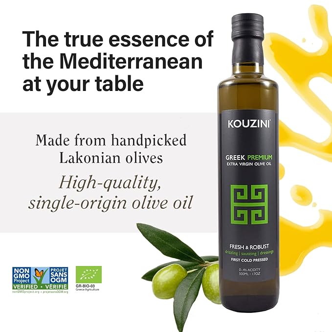 (3 Pack Premium) Kouzini Greek Premium Extra Virgin Olive Oil, Cold Pressed, Single Origin, Rich Flavor & Aroma, 500ml